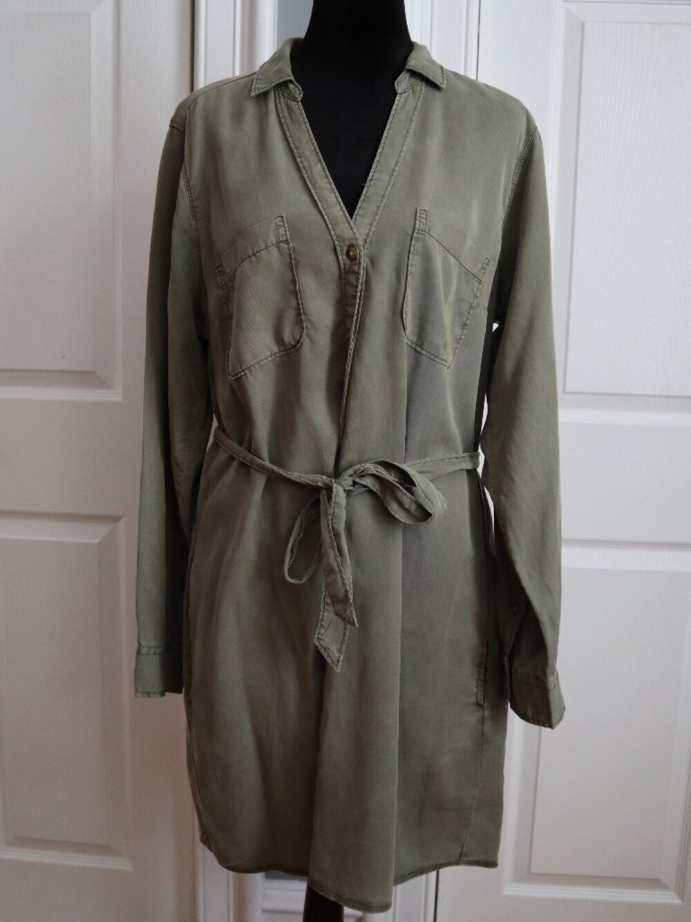 Abercrombie & Fitch Women's Shirt Dress Olive Green Belted Sz XL Military